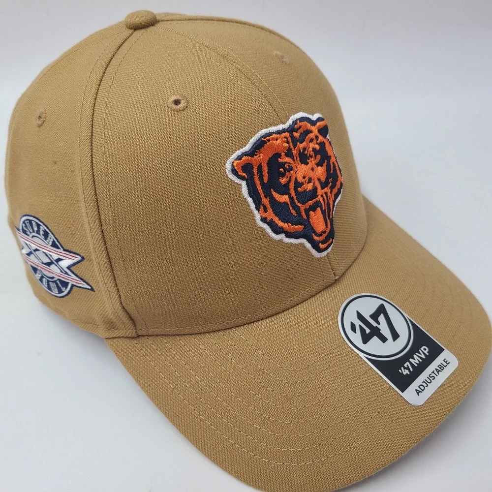 Chicago Bears Hat Adjustable 47 Brand MVP Brown NFL Super Bowl XX Patch Logo Men